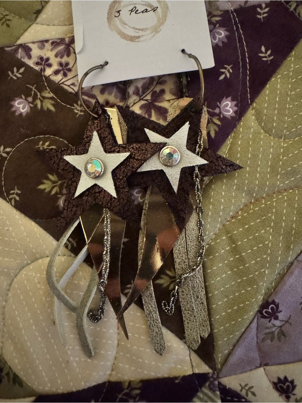 Boho Star Drop Earrings in Brown & Silver